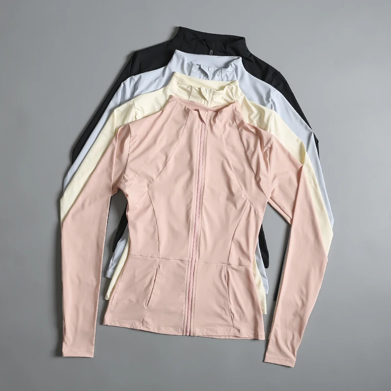 New yoga wear ladies coat round high elastic loose exercise yoga fitness long sleeve stand-up collar yoga tops