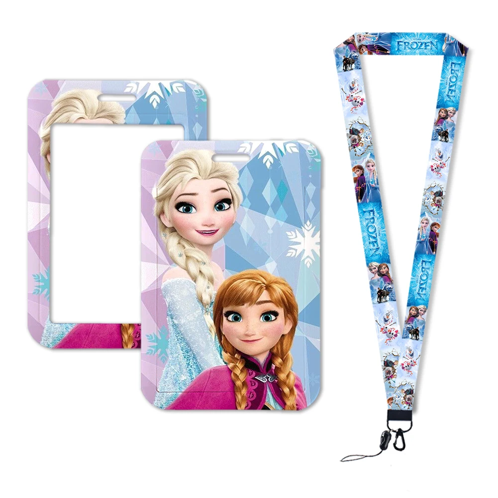 Hot-Selling Frozen 2 Elsa Anna Princess Olaf Cute Design Badge Holder ID Credit Card Pass Hang Rope Lanyard Accessories Gifts