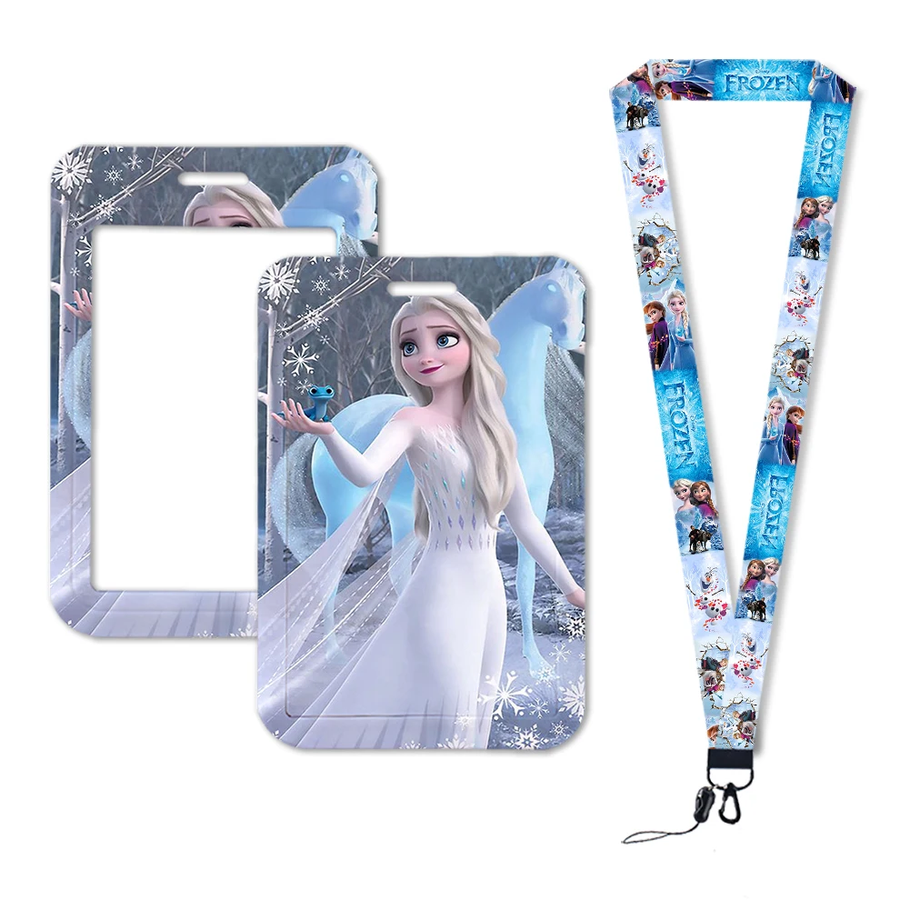 Hot-Selling Frozen 2 Elsa Anna Princess Olaf Cute Design Badge Holder ID Credit Card Pass Hang Rope Lanyard Accessories Gifts