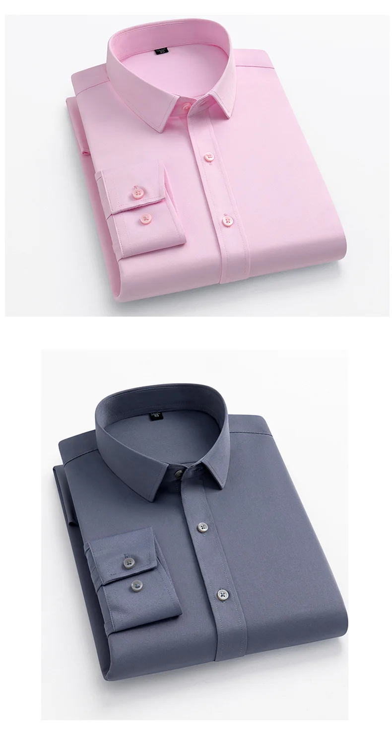 Men's Long Sleeved Elastic Shirt Non Ironing Casual Business Dress Professional Work Attire Slim Fit Navy Office Menswear 100KG