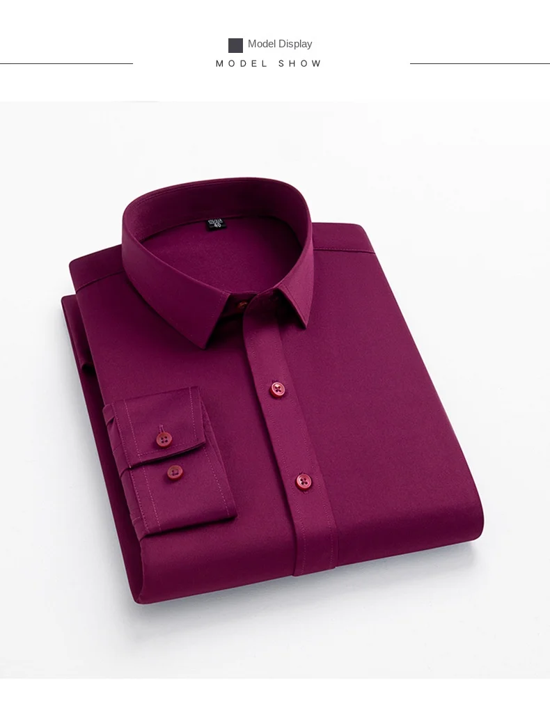 Men's Long Sleeved Elastic Shirt Non Ironing Casual Business Dress Professional Work Attire Slim Fit Navy Office Menswear 100KG
