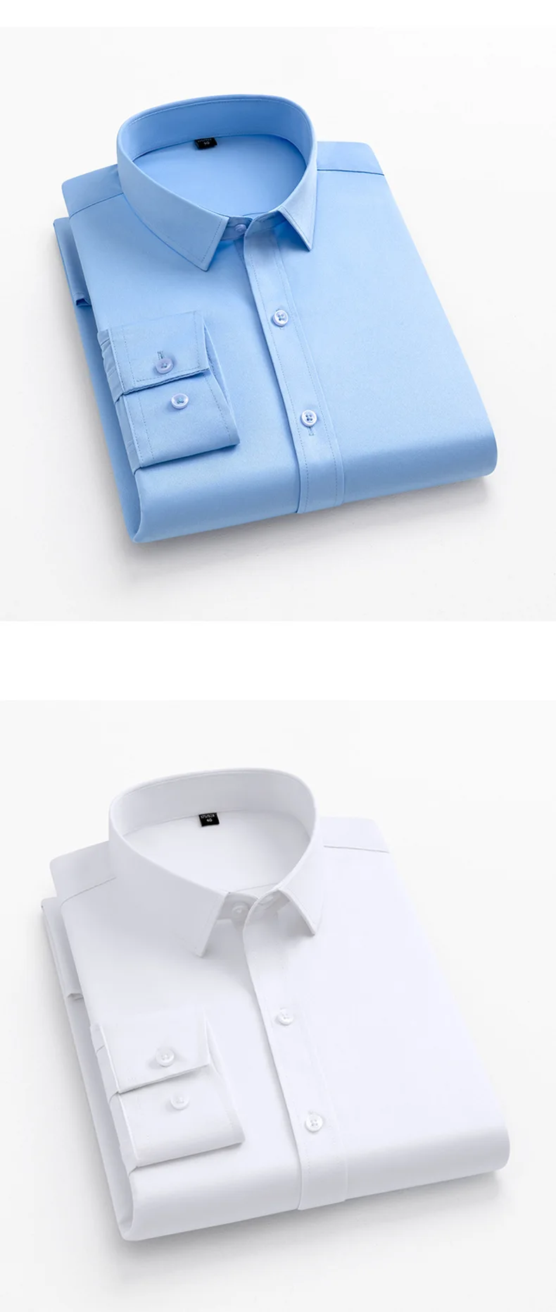Men's Long Sleeved Elastic Shirt Non Ironing Casual Business Dress Professional Work Attire Slim Fit Navy Office Menswear 100KG