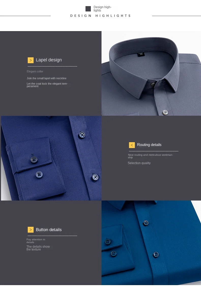 Men's Long Sleeved Elastic Shirt Non Ironing Casual Business Dress Professional Work Attire Slim Fit Navy Office Menswear 100KG