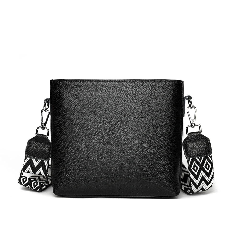 100% Genuine Leather Crossbody Bag Women Fashion Wide Strap Shoulder Bag Ladies Cowhide Messenger Bag Small Handbag and Purse