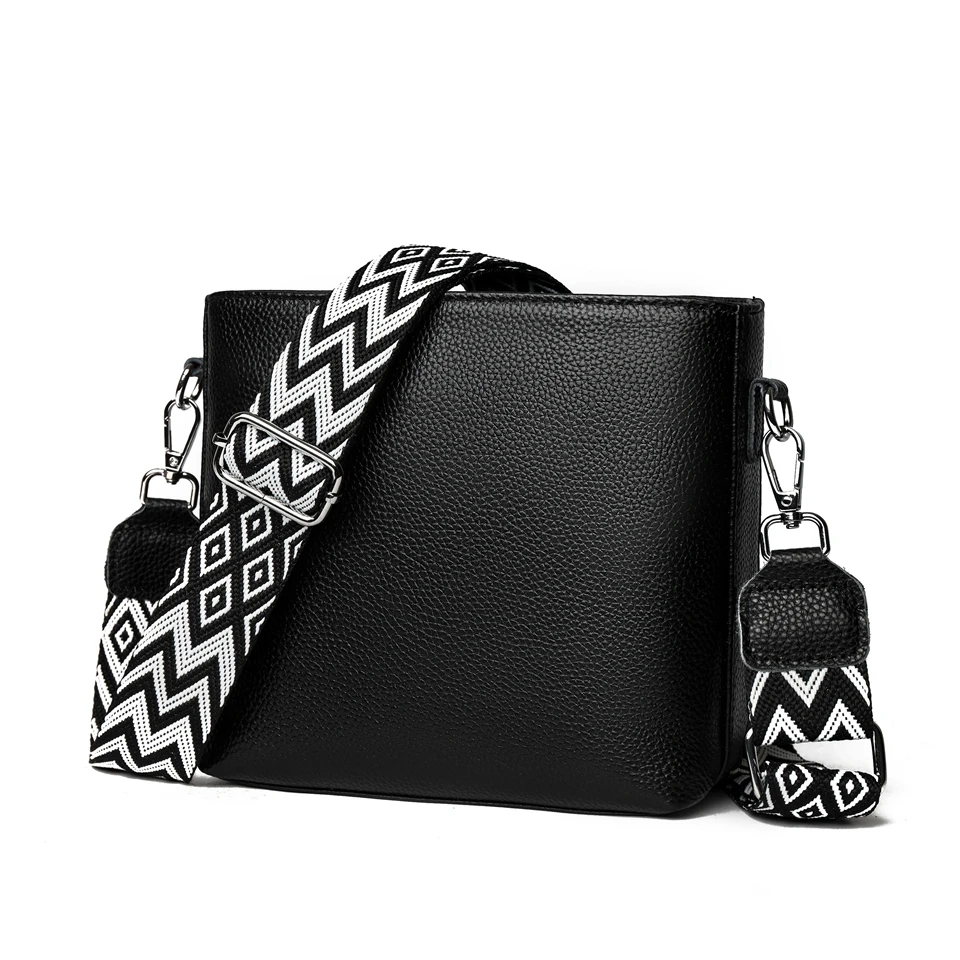 100% Genuine Leather Crossbody Bag Women Fashion Wide Strap Shoulder Bag Ladies Cowhide Messenger Bag Small Handbag and Purse