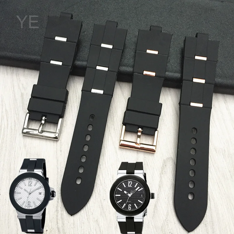 For Bulgari Rubber Watch Strap with Convex Interface Men's and Women's Soft and Comfortable Watch Accessories 22x8mm 24x8mm