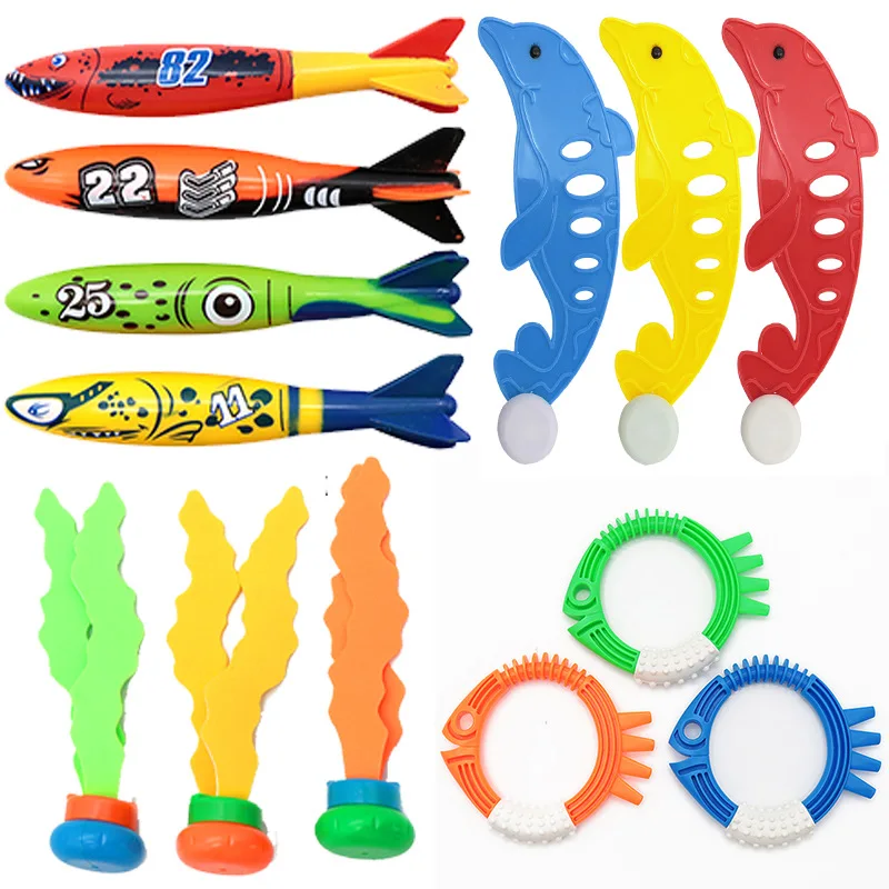 Swimming Pool Treasure Hunt Diving Toy Set Torpedo Fish Water Rings Plants Dolphin Buoy Children's Diving Toys Birthday Gifts