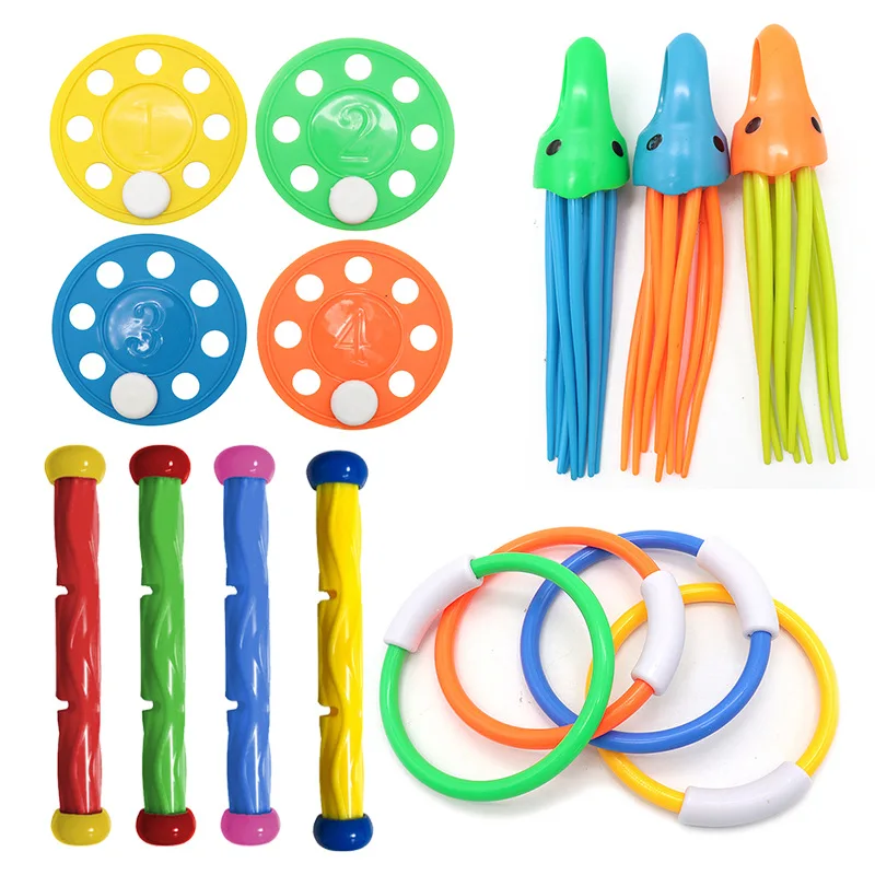 Swimming Pool Treasure Hunt Diving Toy Set Torpedo Fish Water Rings Plants Dolphin Buoy Children's Diving Toys Birthday Gifts