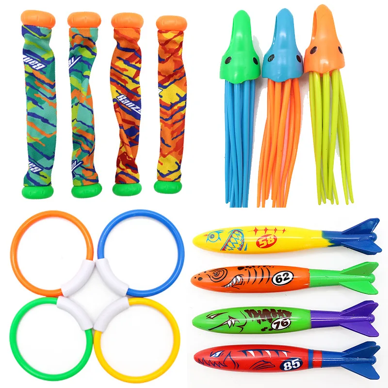 Swimming Pool Treasure Hunt Diving Toy Set Torpedo Fish Water Rings Plants Dolphin Buoy Children's Diving Toys Birthday Gifts