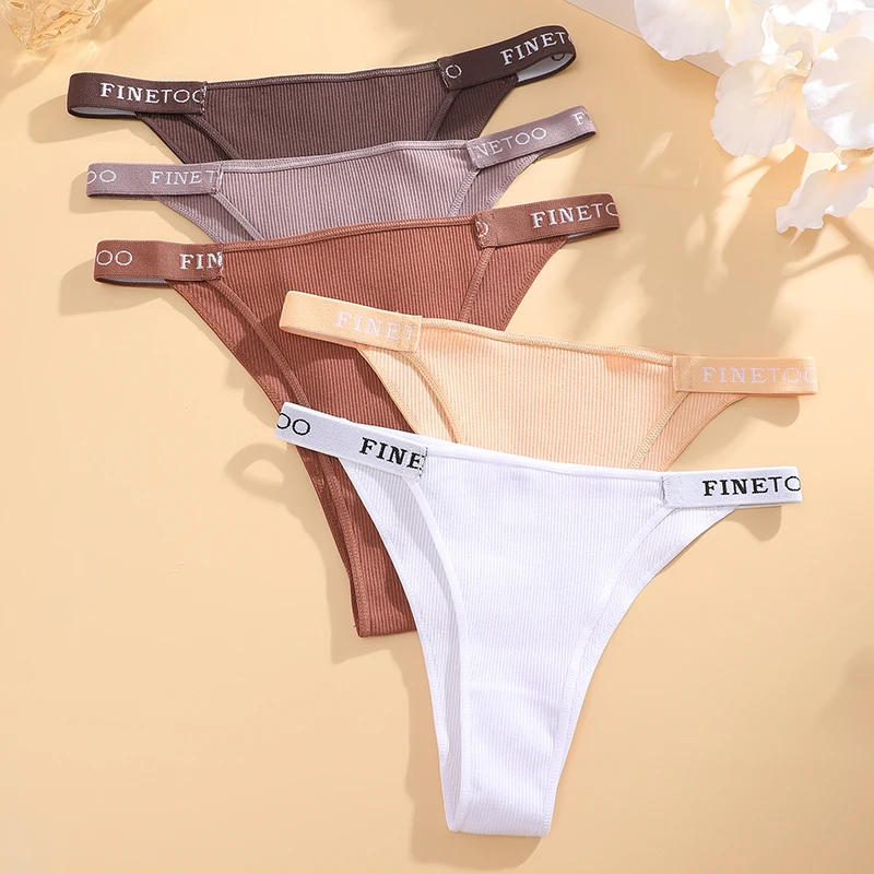 FINETOO 4Pcs/Set Cotton Letter Belt Underwear Women's Panties Sexy Low-Waist Bikini Underpants Female Breathable Briefs Lingerie