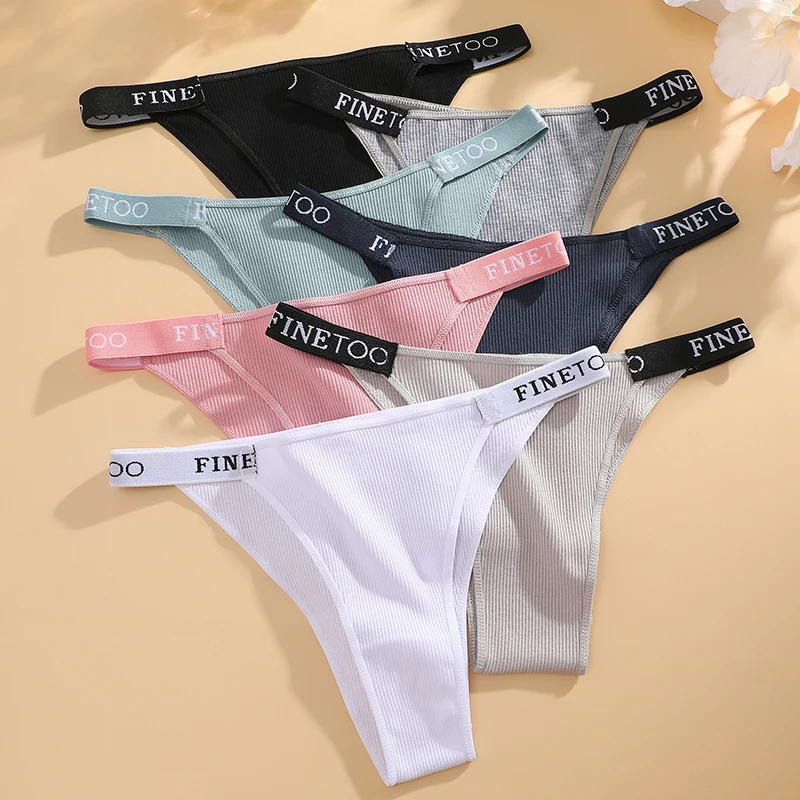 FINETOO 4Pcs/Set Cotton Letter Belt Underwear Women's Panties Sexy Low-Waist Bikini Underpants Female Breathable Briefs Lingerie