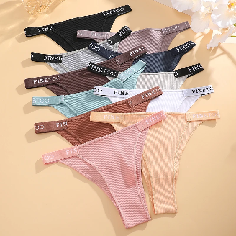 FINETOO 4Pcs/Set Cotton Letter Belt Underwear Women's Panties Sexy Low-Waist Bikini Underpants Female Breathable Briefs Lingerie