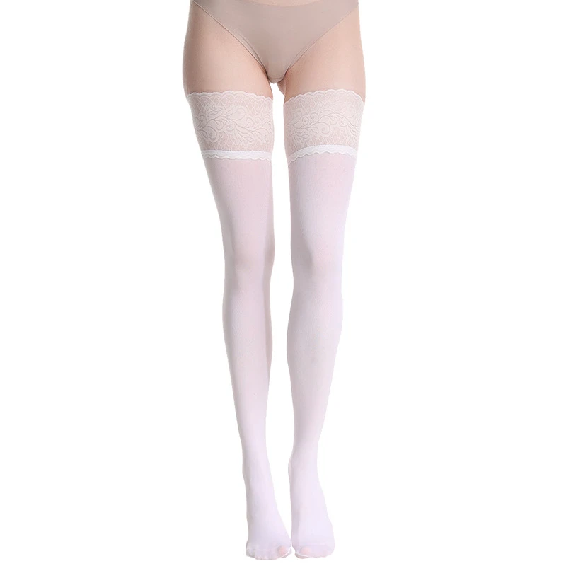 Lolita White Sexy Long Stockings Women Japanese Student Casual Velvet Stockings Cosplay Party Lace Non-slip Knee High Socks