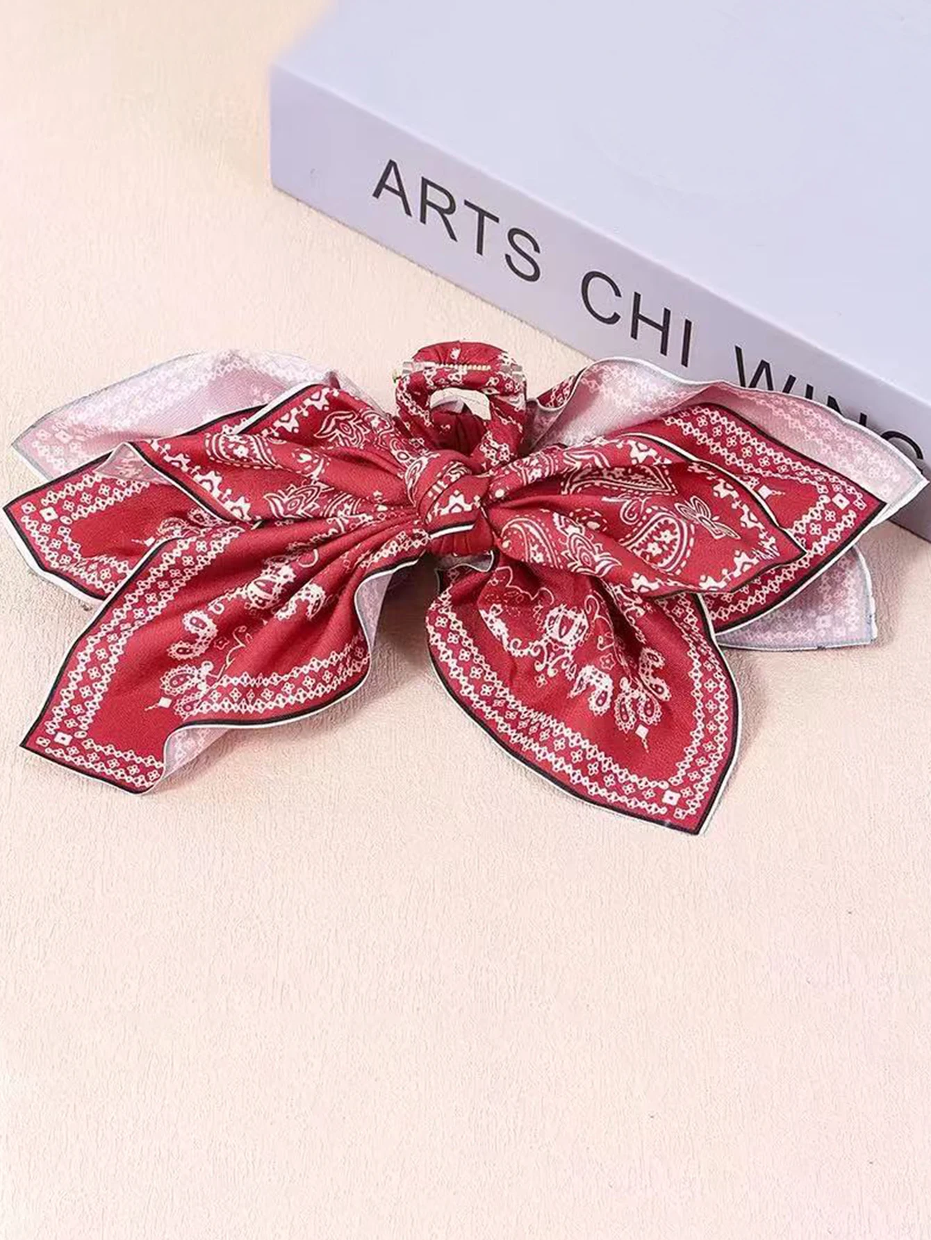 1pcs Bohemian Versatile Unique Hair Clip, Red Cashew Flower Bow Grab Clip Sweet Shark Clip Resort Ponytail Clip Fashion Headwear