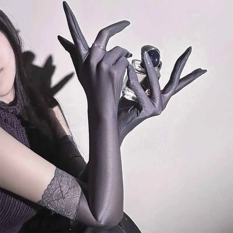 Women Sexy High Elasticity Lace Oil Smooth Long Stockings Gloves Wedding Party Club Nightclub See Through Cosplay Accessories