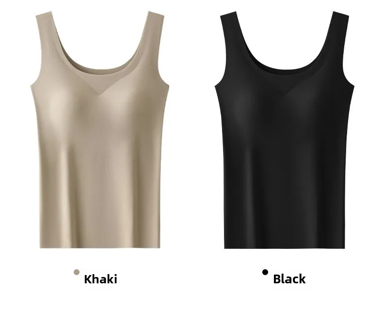 M-2XL Ice Silk Seamless One-piece Bottoming Tank Tops with Chest Pads Women Inner Outerwear Wide Shoulder Sleeveless Tops
