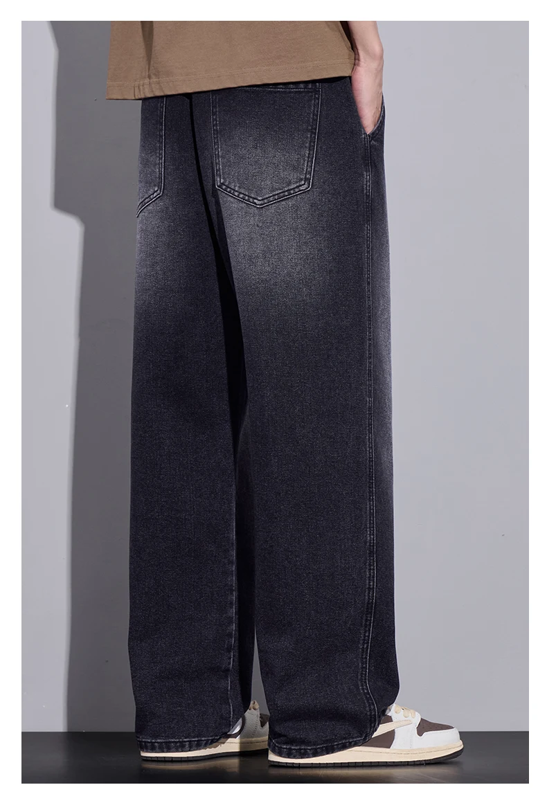 Men's Clothing Wide-leg Pants Baggy Jeans Streetwear Straight Fashion Denim Trousers Y2k Vintage Washed Elastic Waist Man Pants