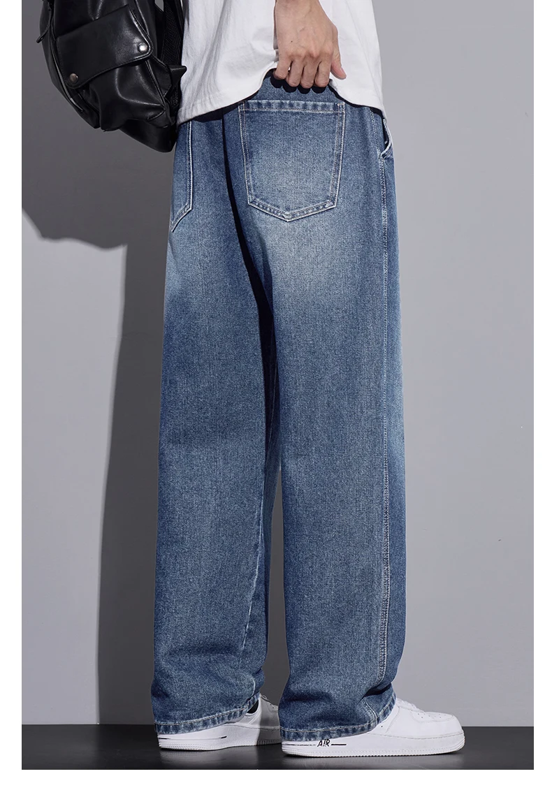 Men's Clothing Wide-leg Pants Baggy Jeans Streetwear Straight Fashion Denim Trousers Y2k Vintage Washed Elastic Waist Man Pants