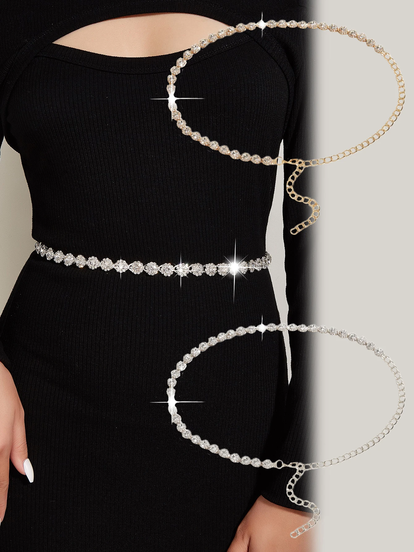 HERSHINE 1-piece women's fashionable rhinestone-decorated chain belt, elegant dress accessory, perfect as a gift,spring,summer