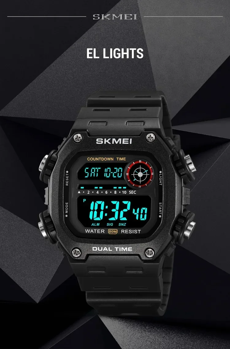 SKMEI 2126 Sports Watches for Men Waterproof Stopwatch Alarm LED Display Digital Countdown Mens Wristwatch Clock Montre Homme
