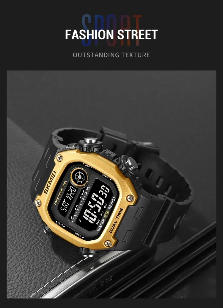 SKMEI 2126 Sports Watches for Men Waterproof Stopwatch Alarm LED Display Digital Countdown Mens Wristwatch Clock Montre Homme