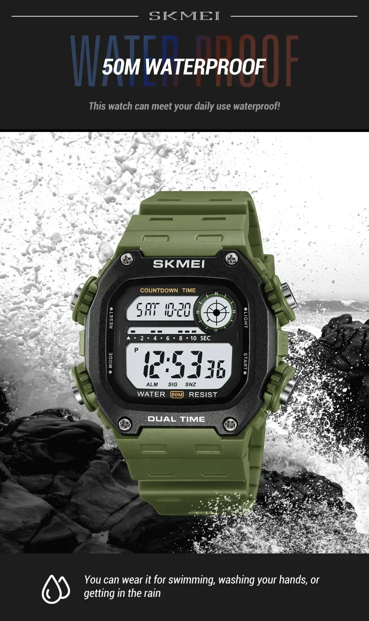 SKMEI 2126 Sports Watches for Men Waterproof Stopwatch Alarm LED Display Digital Countdown Mens Wristwatch Clock Montre Homme