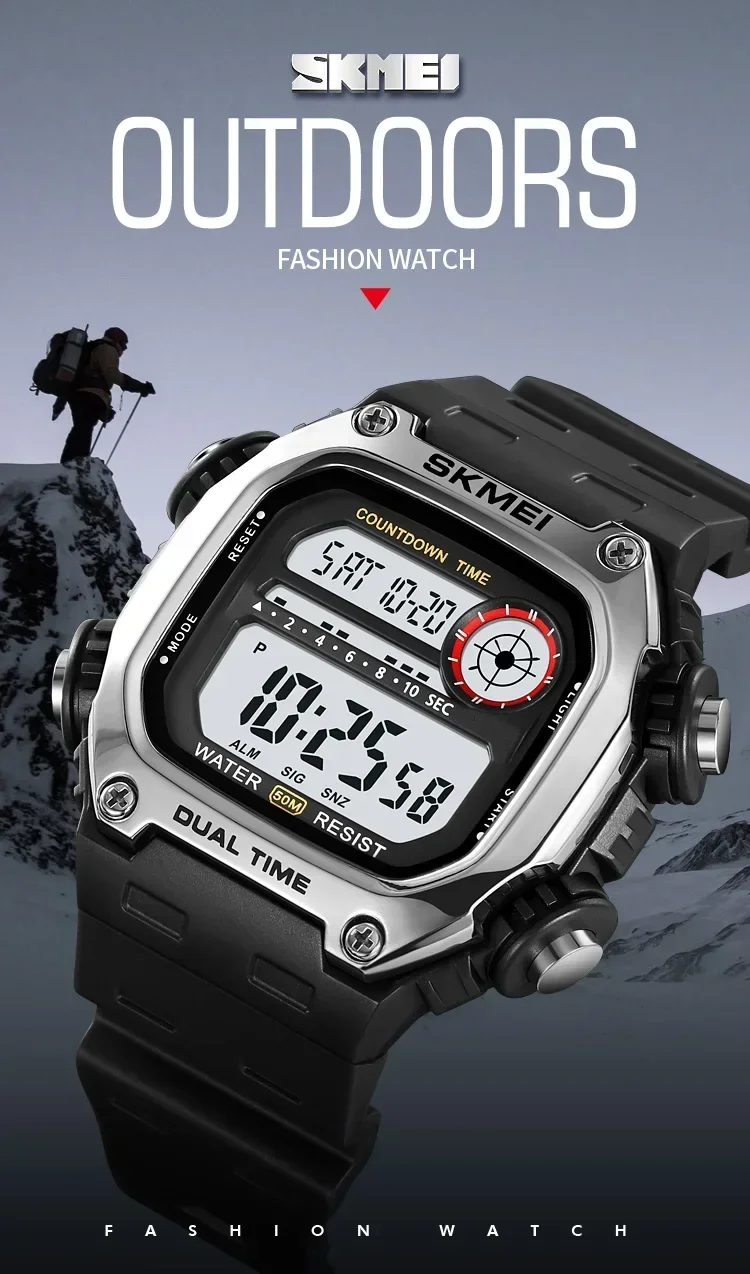 SKMEI 2126 Sports Watches for Men Waterproof Stopwatch Alarm LED Display Digital Countdown Mens Wristwatch Clock Montre Homme