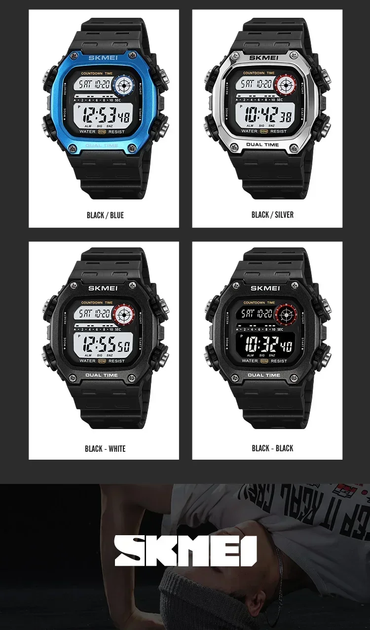 SKMEI 2126 Sports Watches for Men Waterproof Stopwatch Alarm LED Display Digital Countdown Mens Wristwatch Clock Montre Homme