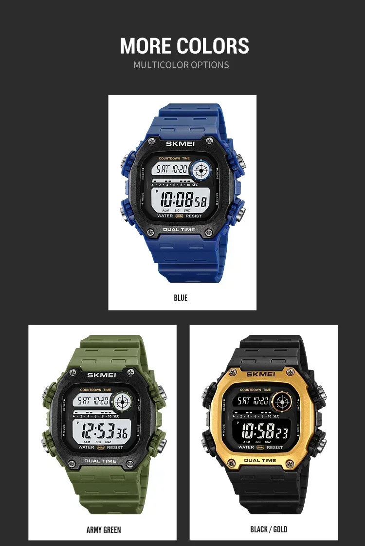 SKMEI 2126 Sports Watches for Men Waterproof Stopwatch Alarm LED Display Digital Countdown Mens Wristwatch Clock Montre Homme