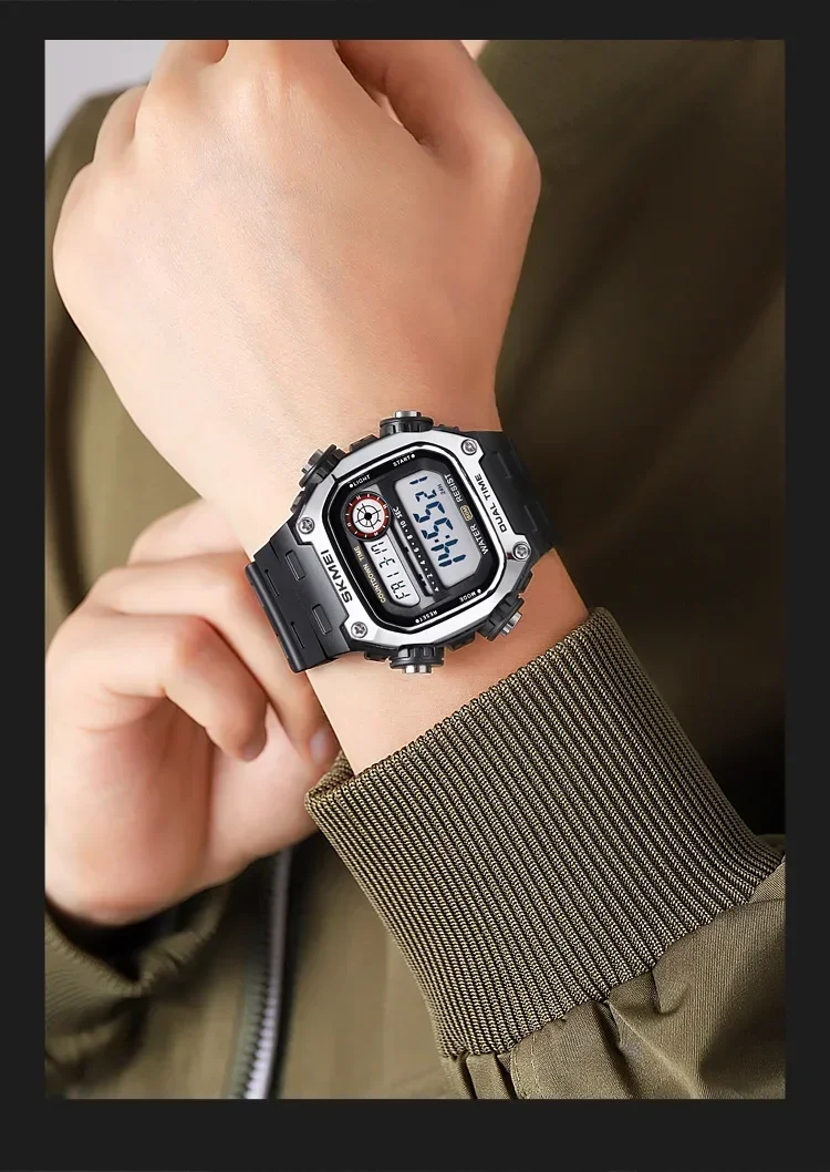 SKMEI 2126 Sports Watches for Men Waterproof Stopwatch Alarm LED Display Digital Countdown Mens Wristwatch Clock Montre Homme