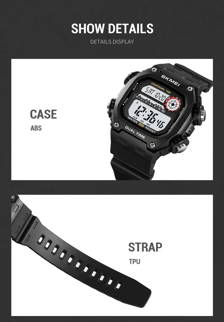SKMEI 2126 Sports Watches for Men Waterproof Stopwatch Alarm LED Display Digital Countdown Mens Wristwatch Clock Montre Homme