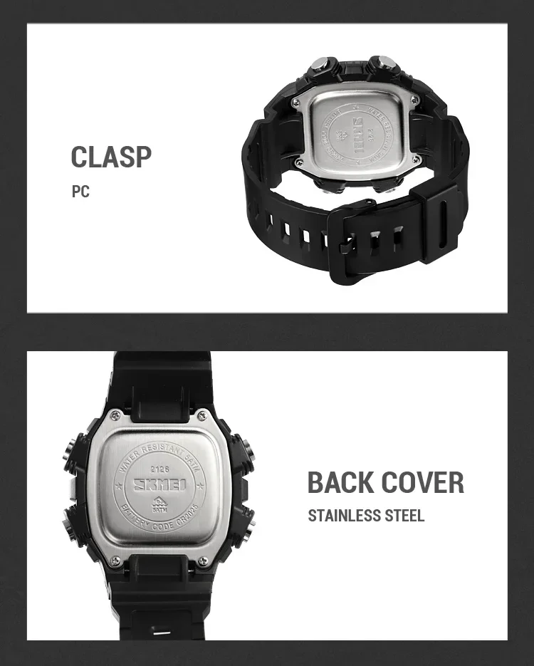 SKMEI 2126 Sports Watches for Men Waterproof Stopwatch Alarm LED Display Digital Countdown Mens Wristwatch Clock Montre Homme
