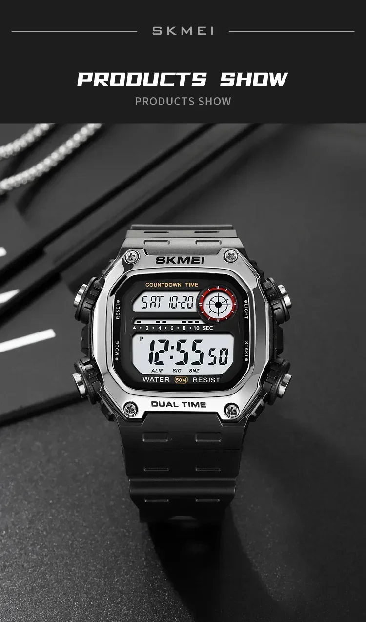 SKMEI 2126 Sports Watches for Men Waterproof Stopwatch Alarm LED Display Digital Countdown Mens Wristwatch Clock Montre Homme