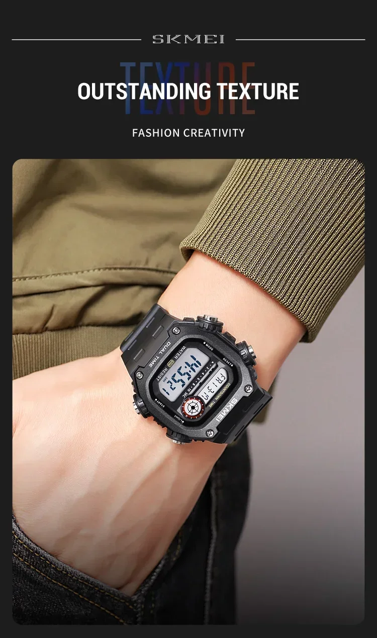 SKMEI 2126 Sports Watches for Men Waterproof Stopwatch Alarm LED Display Digital Countdown Mens Wristwatch Clock Montre Homme