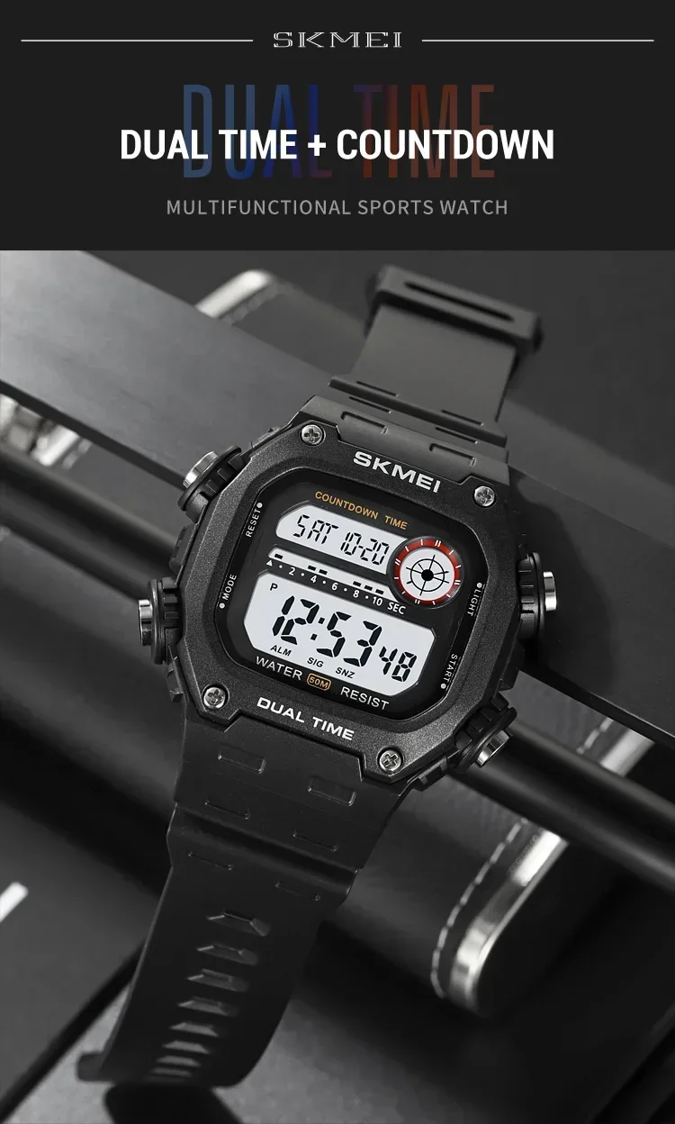 SKMEI 2126 Sports Watches for Men Waterproof Stopwatch Alarm LED Display Digital Countdown Mens Wristwatch Clock Montre Homme