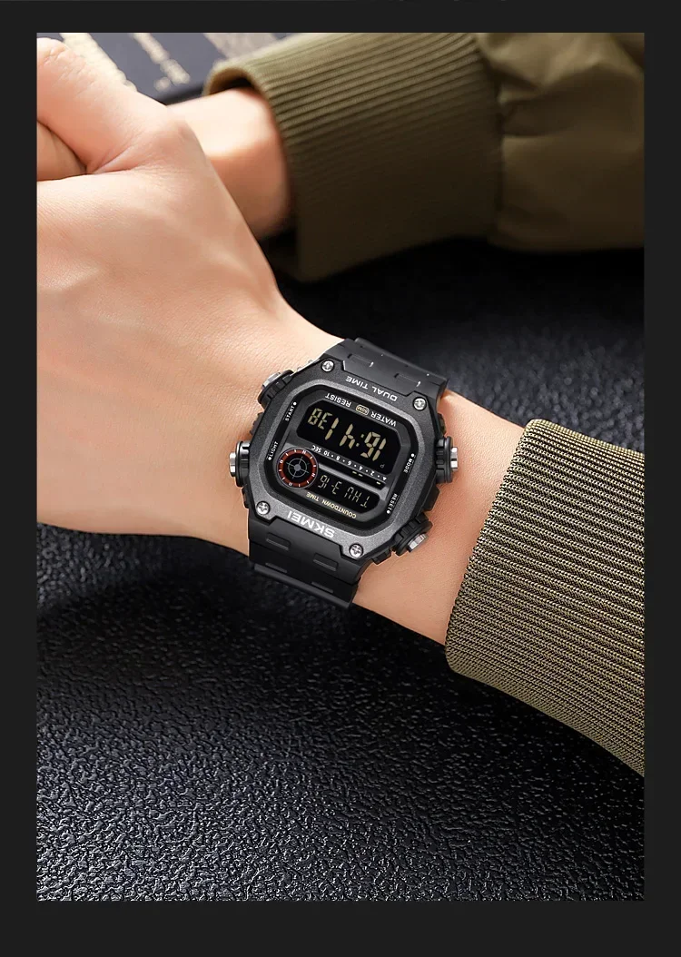 SKMEI 2126 Sports Watches for Men Waterproof Stopwatch Alarm LED Display Digital Countdown Mens Wristwatch Clock Montre Homme