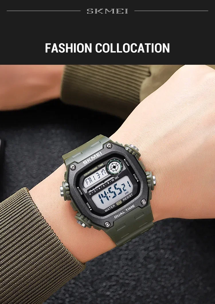 SKMEI 2126 Sports Watches for Men Waterproof Stopwatch Alarm LED Display Digital Countdown Mens Wristwatch Clock Montre Homme