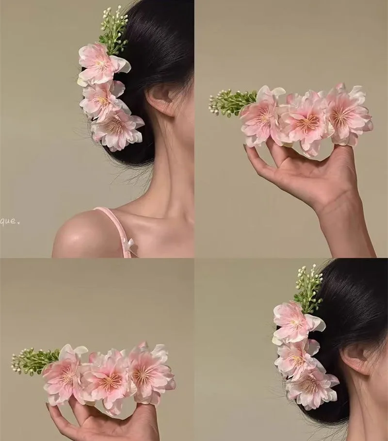 Sweet Brides Wedding Flower Hair Comb Women Yellow pink Flower Hairpin Bridesmaid Headdress Hair Combs Girls Floral Hairclip