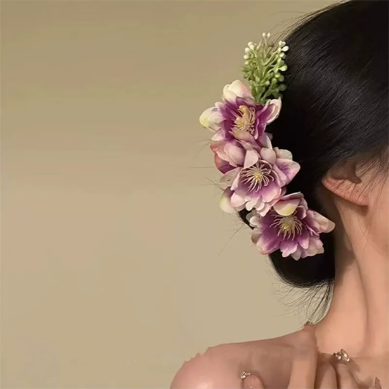 Sweet Brides Wedding Flower Hair Comb Women Yellow pink Flower Hairpin Bridesmaid Headdress Hair Combs Girls Floral Hairclip