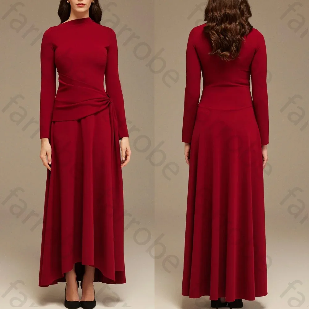 Customize Long-Sleeve Draped Maxi Dress with Asymmetric Hem A-Line Evening Dresses Exquisite High Quality Prom Party Gowns Women