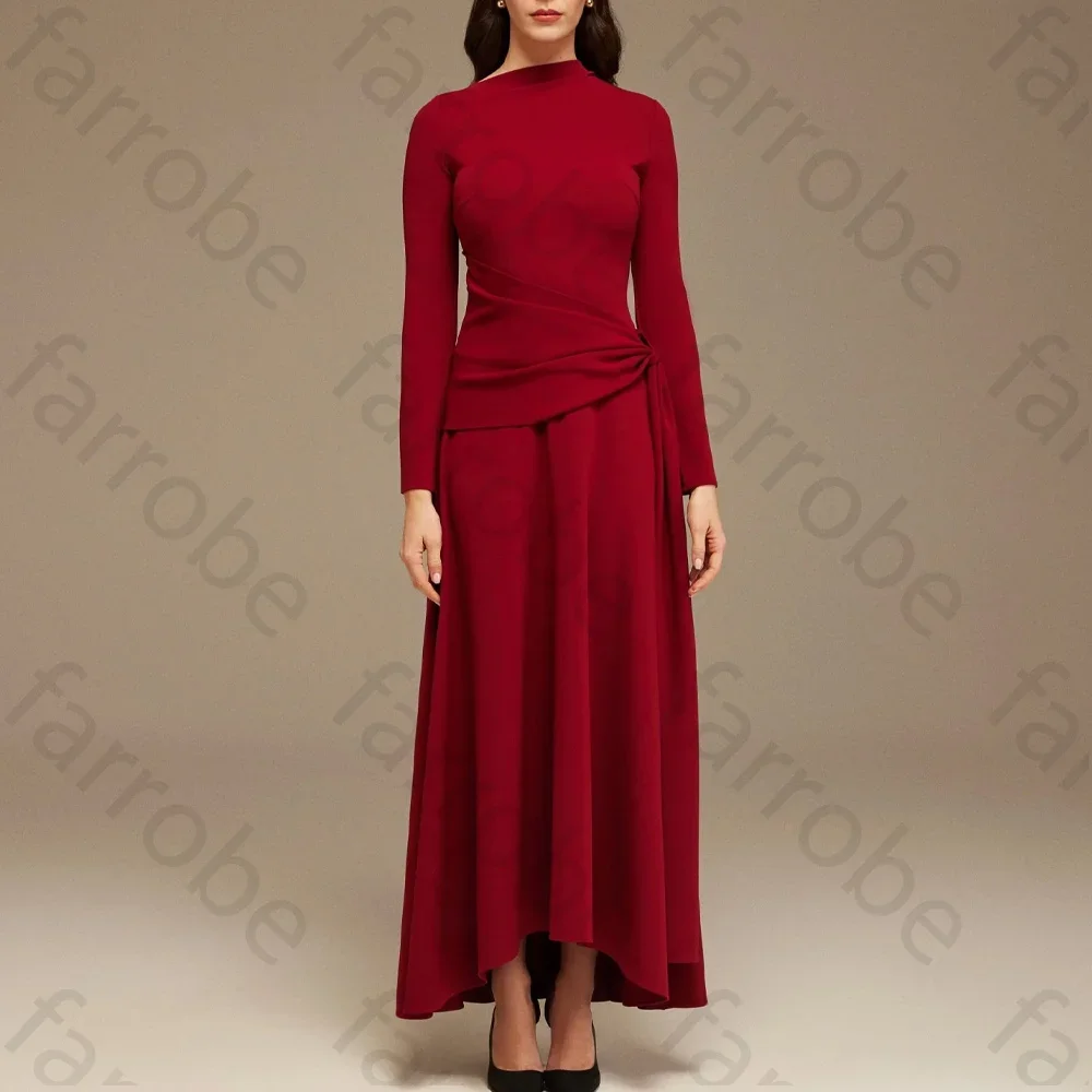 Customize Long-Sleeve Draped Maxi Dress with Asymmetric Hem A-Line Evening Dresses Exquisite High Quality Prom Party Gowns Women