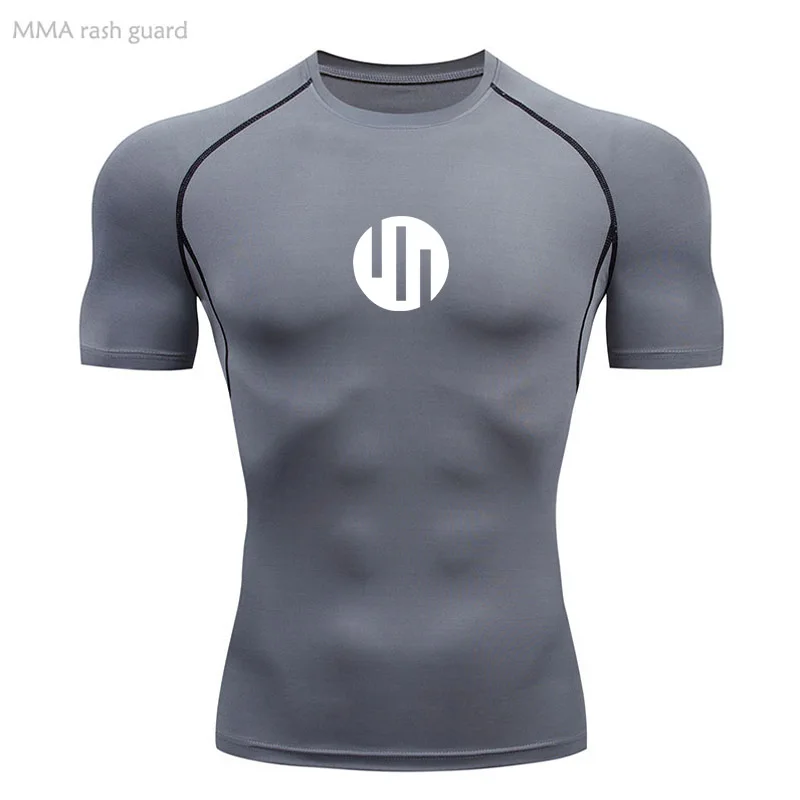 Men's T-shirt Fitness Compression Shirt Quick Dry Short Sleeve Gym Muscle Shirt Breathable White Black Sun protection Sportswear