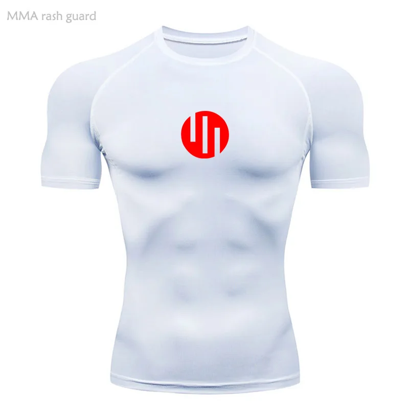 Men's T-shirt Fitness Compression Shirt Quick Dry Short Sleeve Gym Muscle Shirt Breathable White Black Sun protection Sportswear