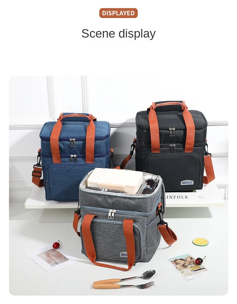 1PC Double Layer Lunch Bag Large Capacity Thermal Insulation Lunch Bags Leakproof Cooler Tote For Men Women Work Picnic School