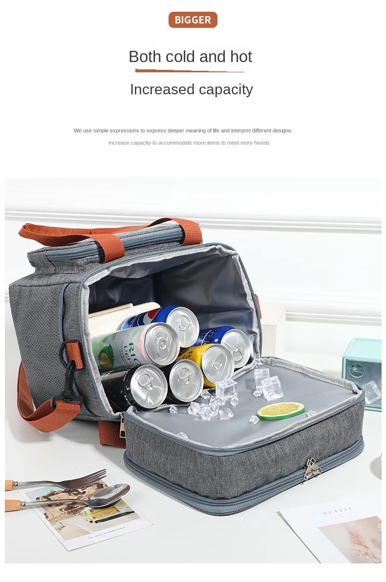 1PC Double Layer Lunch Bag Large Capacity Thermal Insulation Lunch Bags Leakproof Cooler Tote For Men Women Work Picnic School