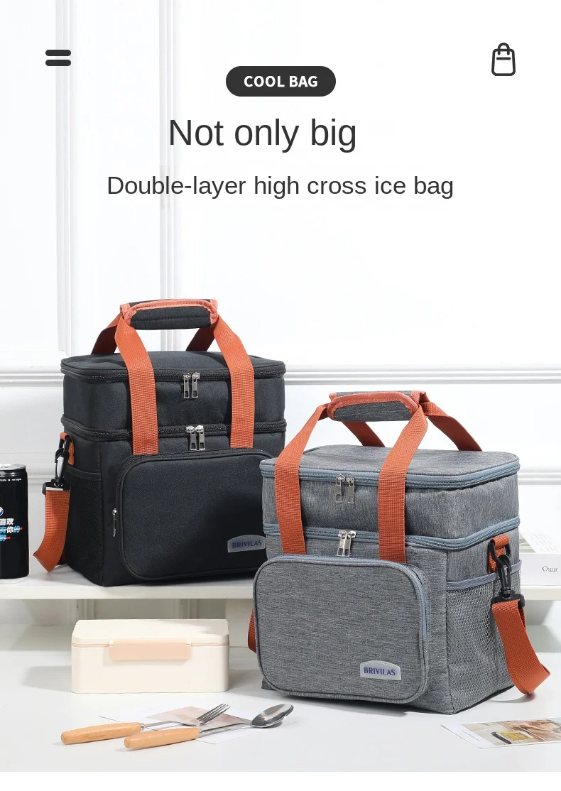 1PC Double Layer Lunch Bag Large Capacity Thermal Insulation Lunch Bags Leakproof Cooler Tote For Men Women Work Picnic School