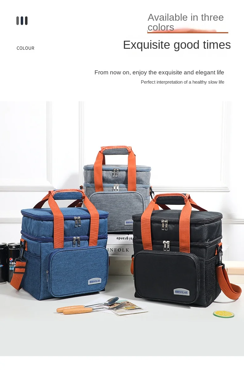 1PC Double Layer Lunch Bag Large Capacity Thermal Insulation Lunch Bags Leakproof Cooler Tote For Men Women Work Picnic School