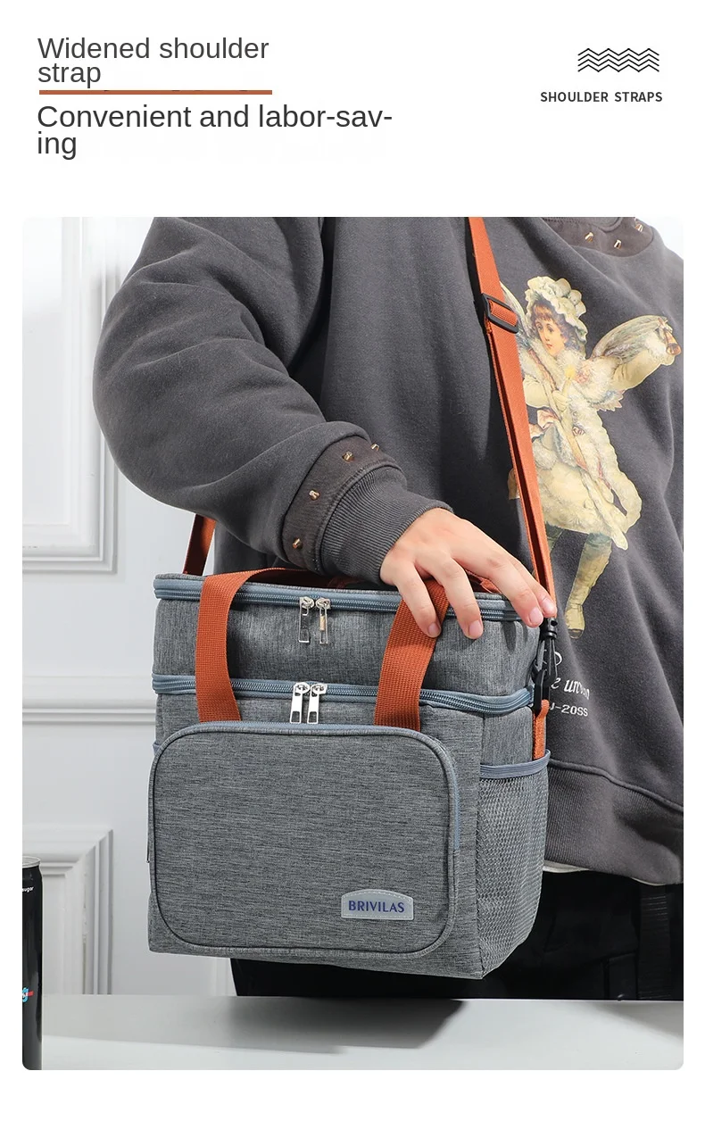 1PC Double Layer Lunch Bag Large Capacity Thermal Insulation Lunch Bags Leakproof Cooler Tote For Men Women Work Picnic School