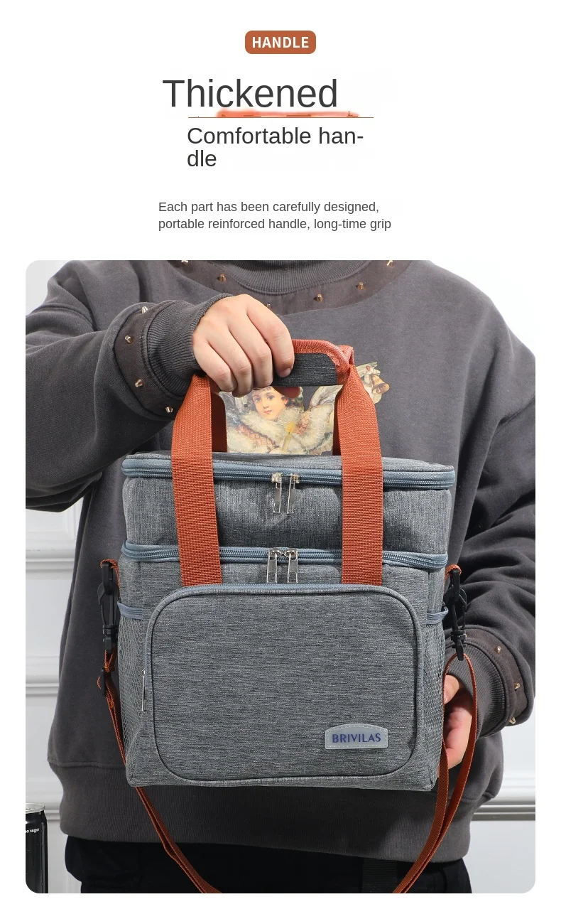 1PC Double Layer Lunch Bag Large Capacity Thermal Insulation Lunch Bags Leakproof Cooler Tote For Men Women Work Picnic School