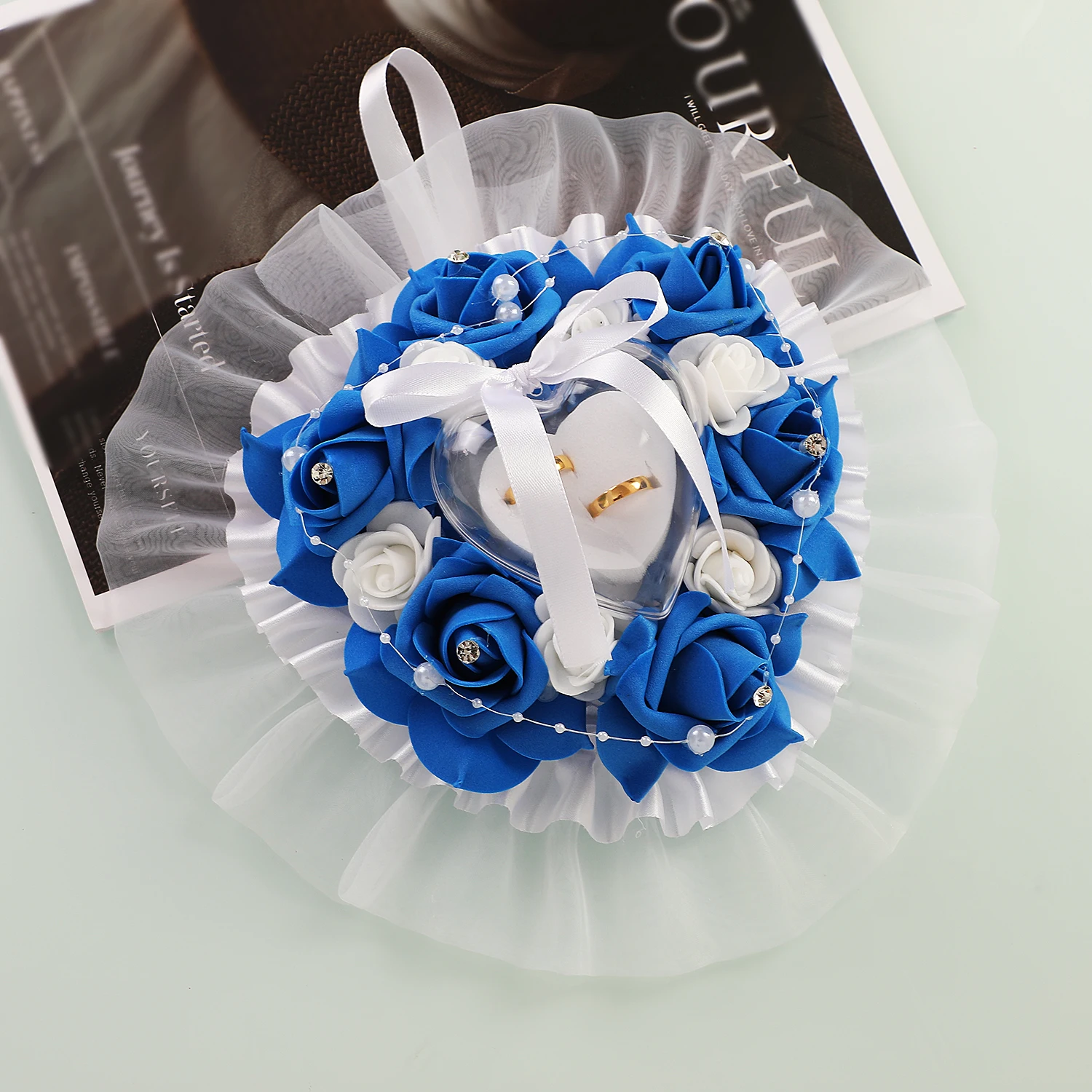 Vintage-Inspired Wedding Ring Pillow – Floral Motifs, Perfect for Classic or Outdoor Weddings